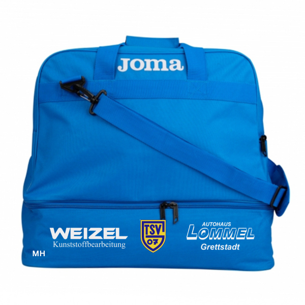 Sporttasche mit Bodenfach in Blau 72L mit Logos