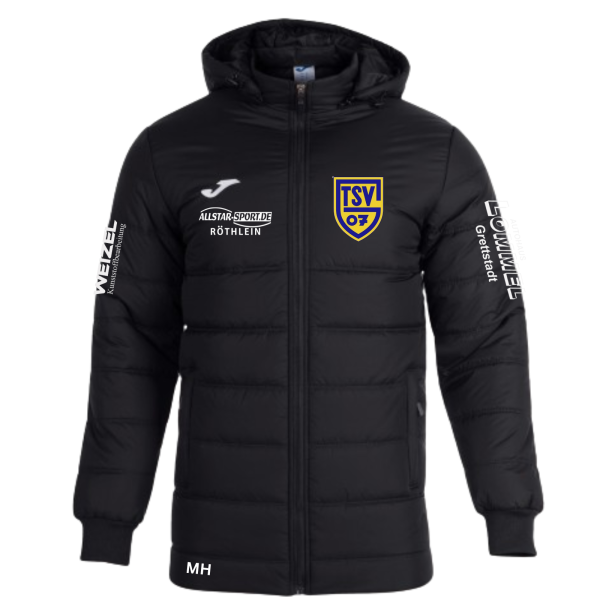 Winterjacke schwarz mit Logos und Initialen