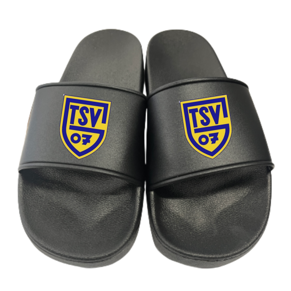 Badeschuhe Badelatschen schwarz mit Vereinslogo